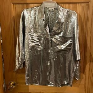 Vintage Lauren Alexandra silver lame button down top